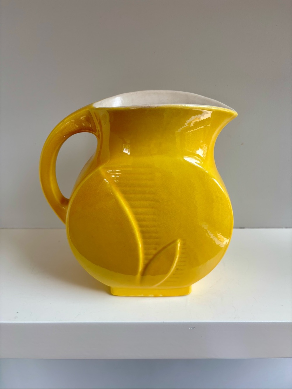Red Wing Potteries Vintage Yellow Ceramic Fondoso Pitcher 1940s